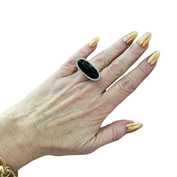 Sterling Silver Onyx CZ Statement Ring - Picture 1 of 10